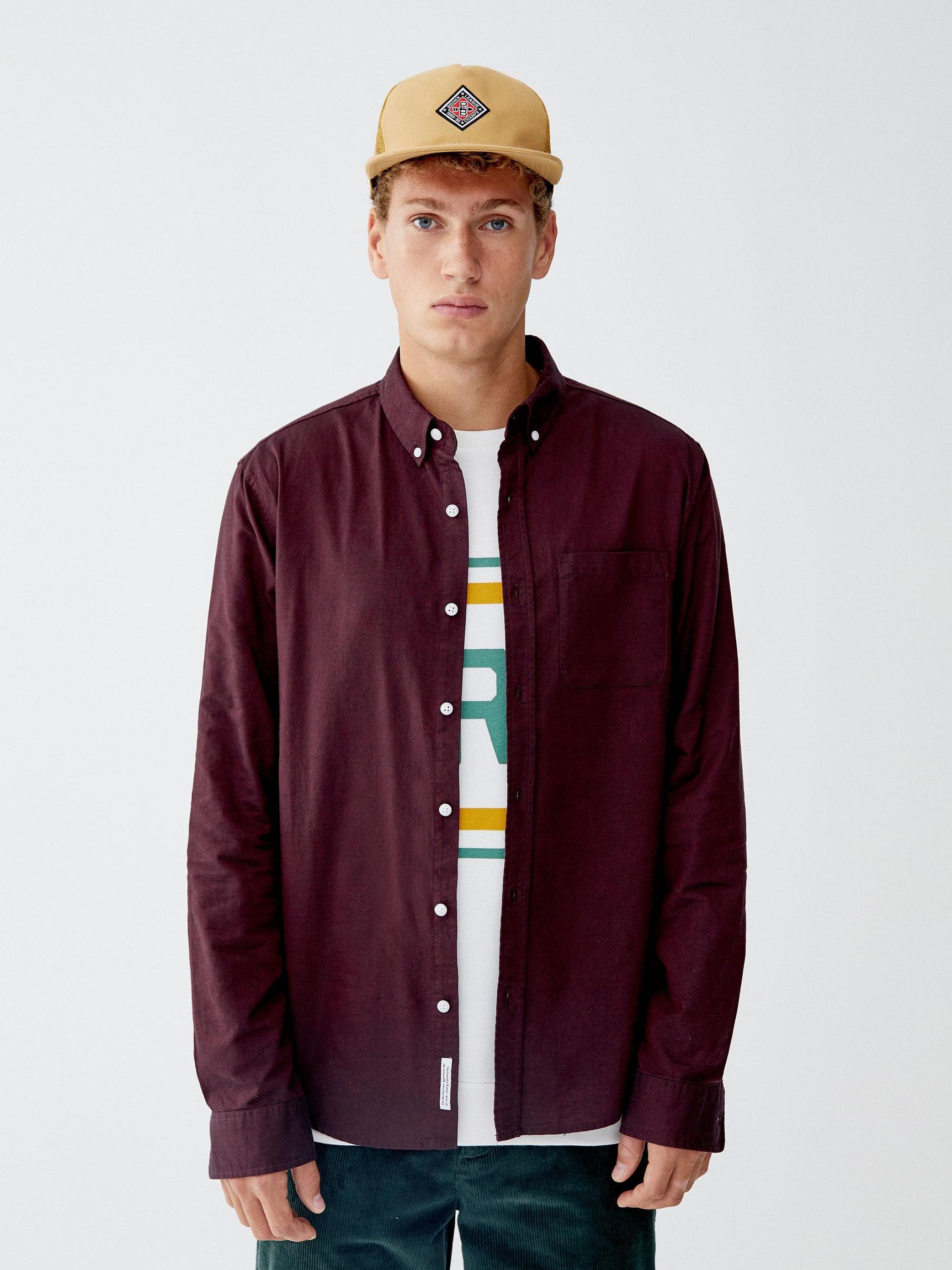 

Рубашка Pull & Bear XAZ220637KVOC  Бордовая, Рубашка Pull & Bear XAZ220637KVOC L Бордовая