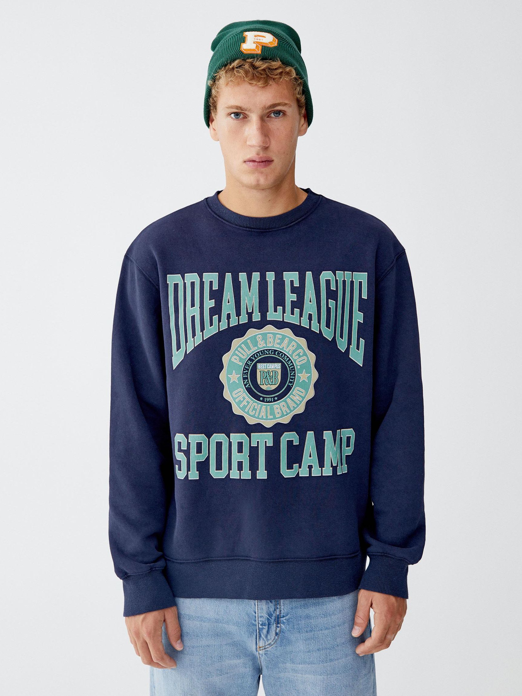

Свитшот Pull & Bear XAZ225915OSKV S Темно-синий с принтом