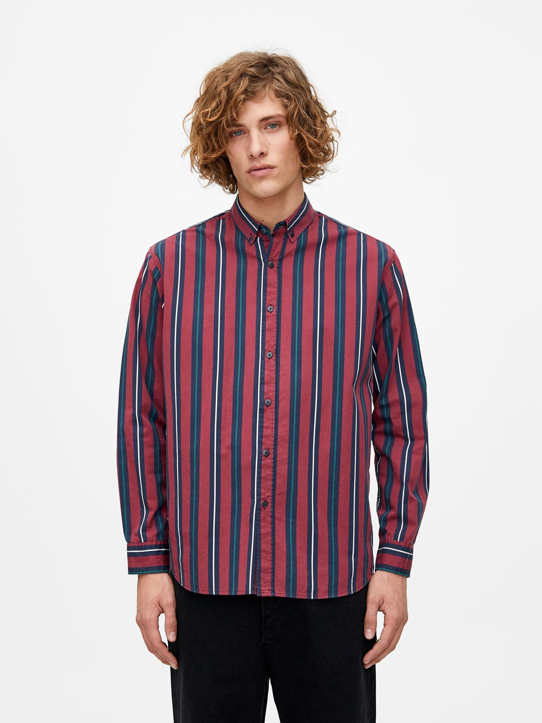 

Рубашка Pull & Bear XAZ240361NTFF  Бордово-синяя с белым, Рубашка Pull & Bear XAZ240361NTFF S Бордово-синяя с белым