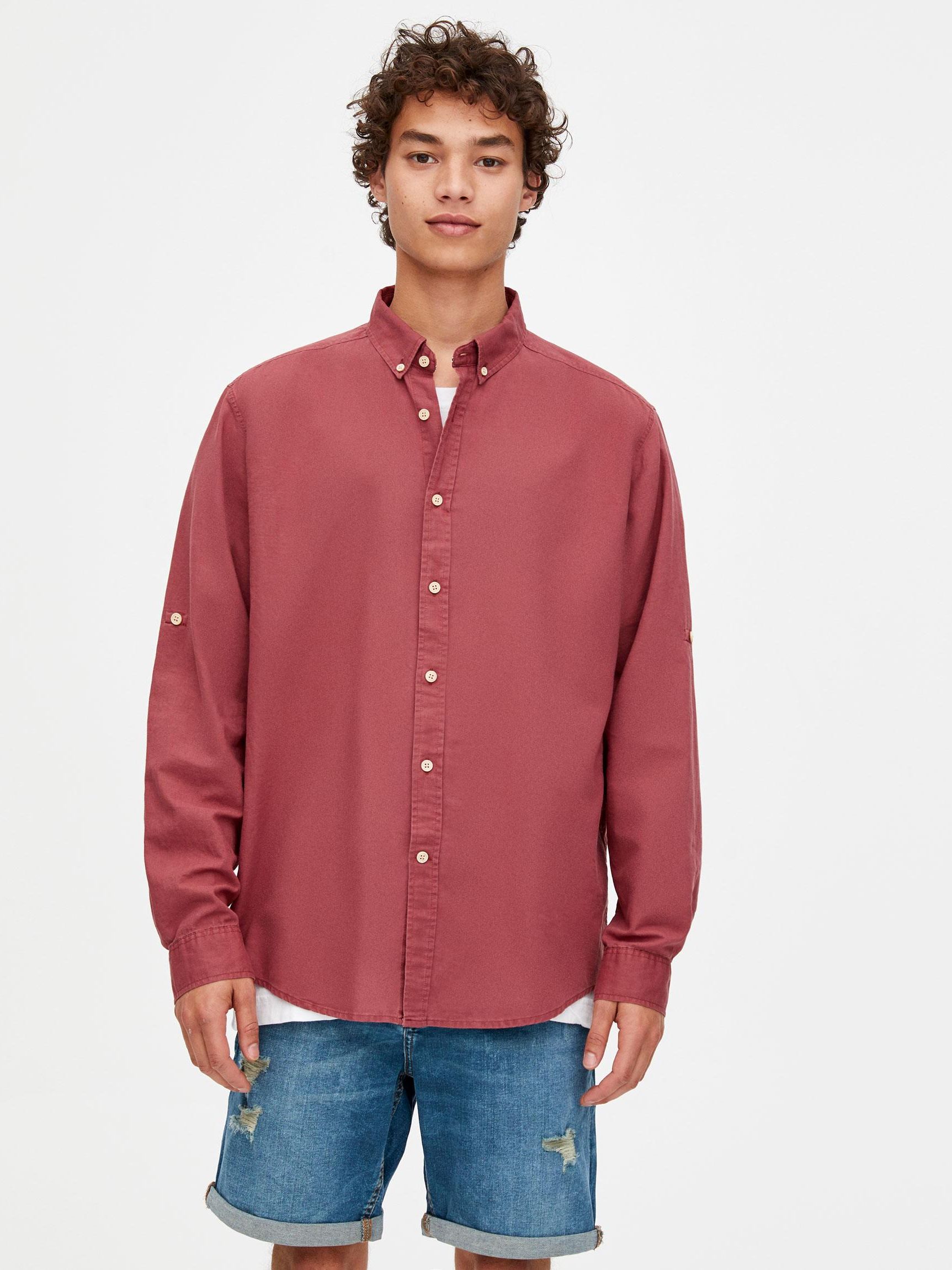 

Рубашка Pull & Bear XAZ259450TWNJ  Темно-розовая, Рубашка Pull & Bear XAZ259450TWNJ S Темно-розовая