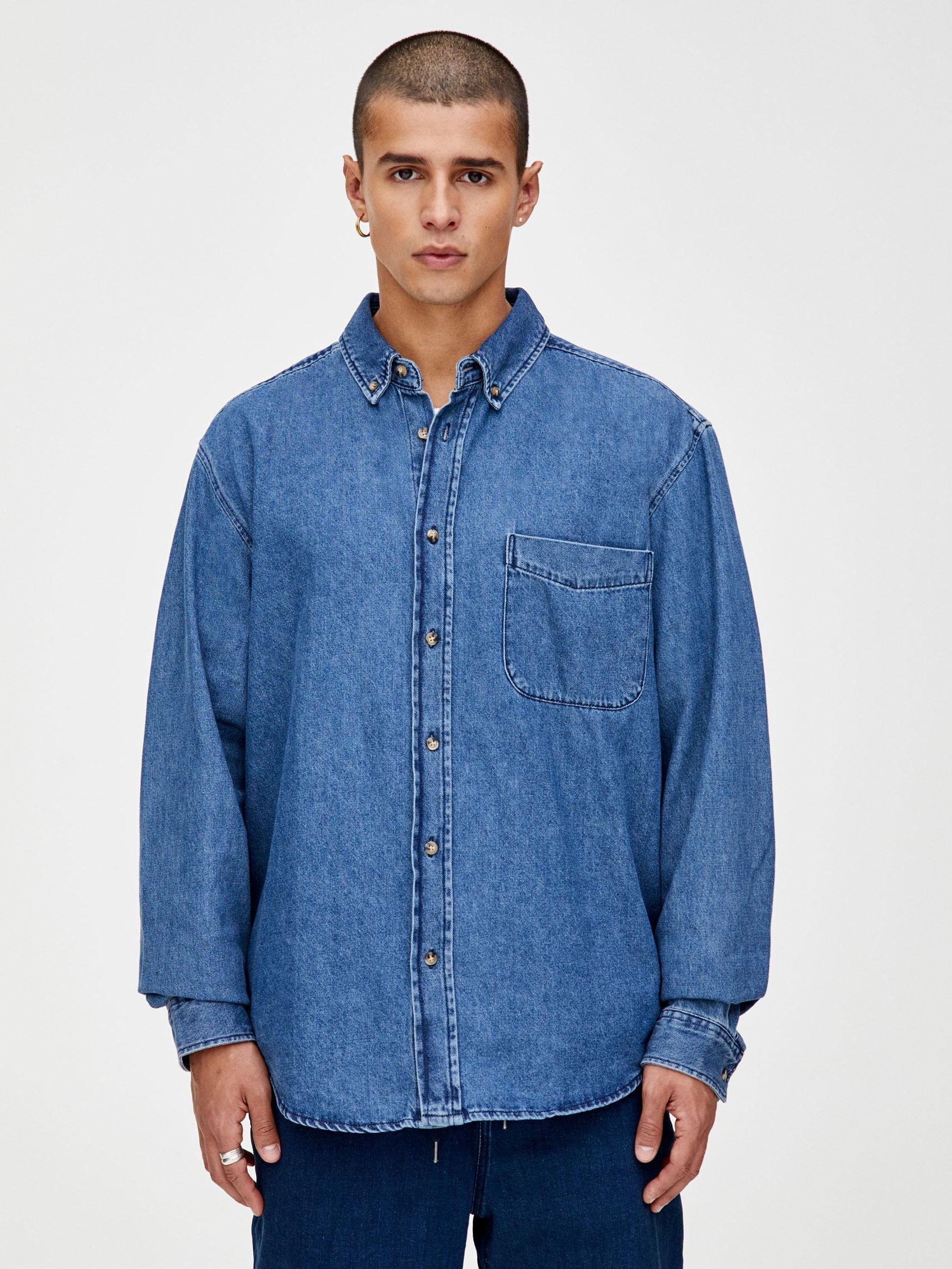 

Рубашка джинсовая Pull & Bear XAZ259606FCVP S Синяя
