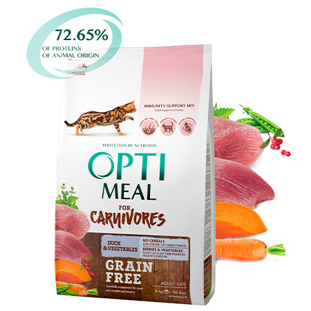 

Сухой корм для кошек Optimeal с уткой и овощами 4кг