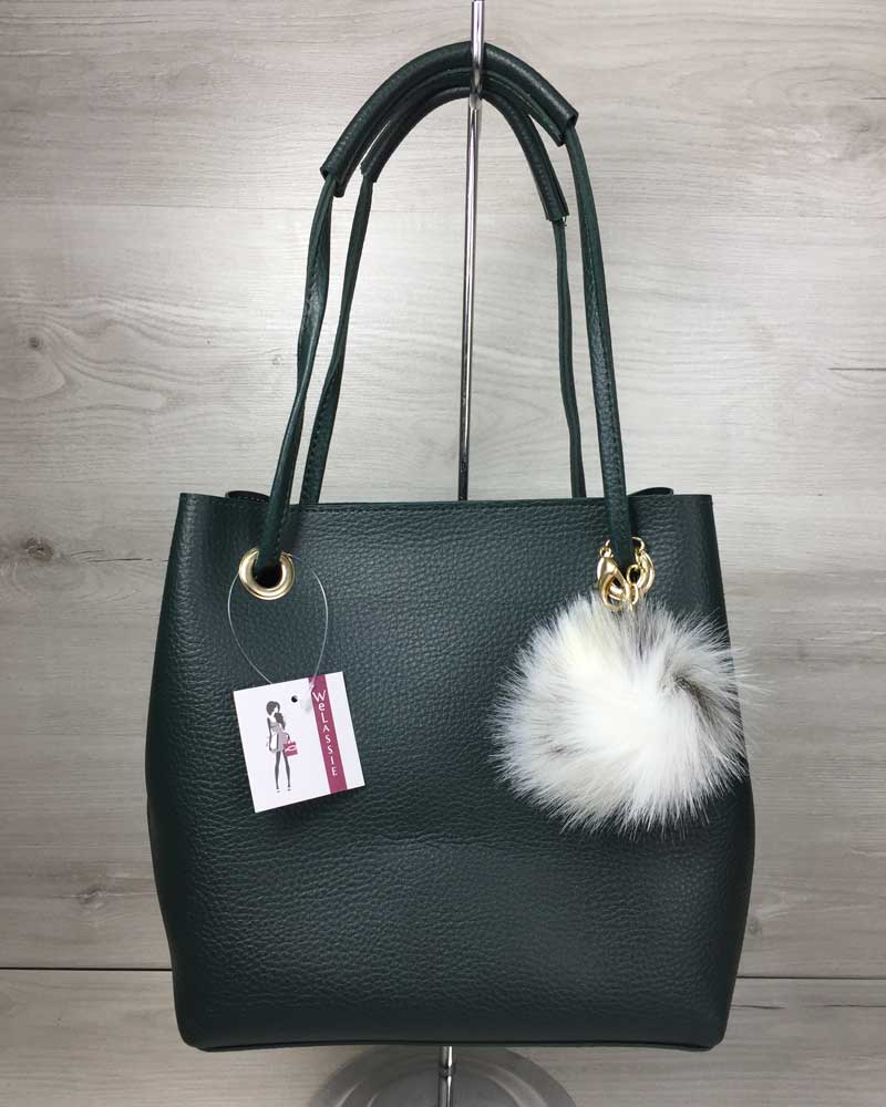 

Молодежная женская сумка-шоппер от WeLassie Мона цвет зеленый + косметичка (wel-55028)