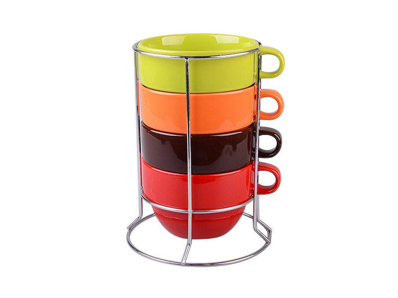 

Набор кружек Elen Радуга 398-105, 600 мл из 4 шт. на метал.подставке, 21х12х16