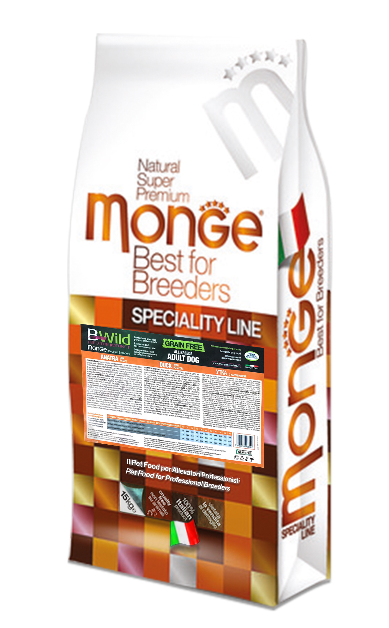 

Беззерновой корм для собак BWILD Monge Grain Free утка 15кг