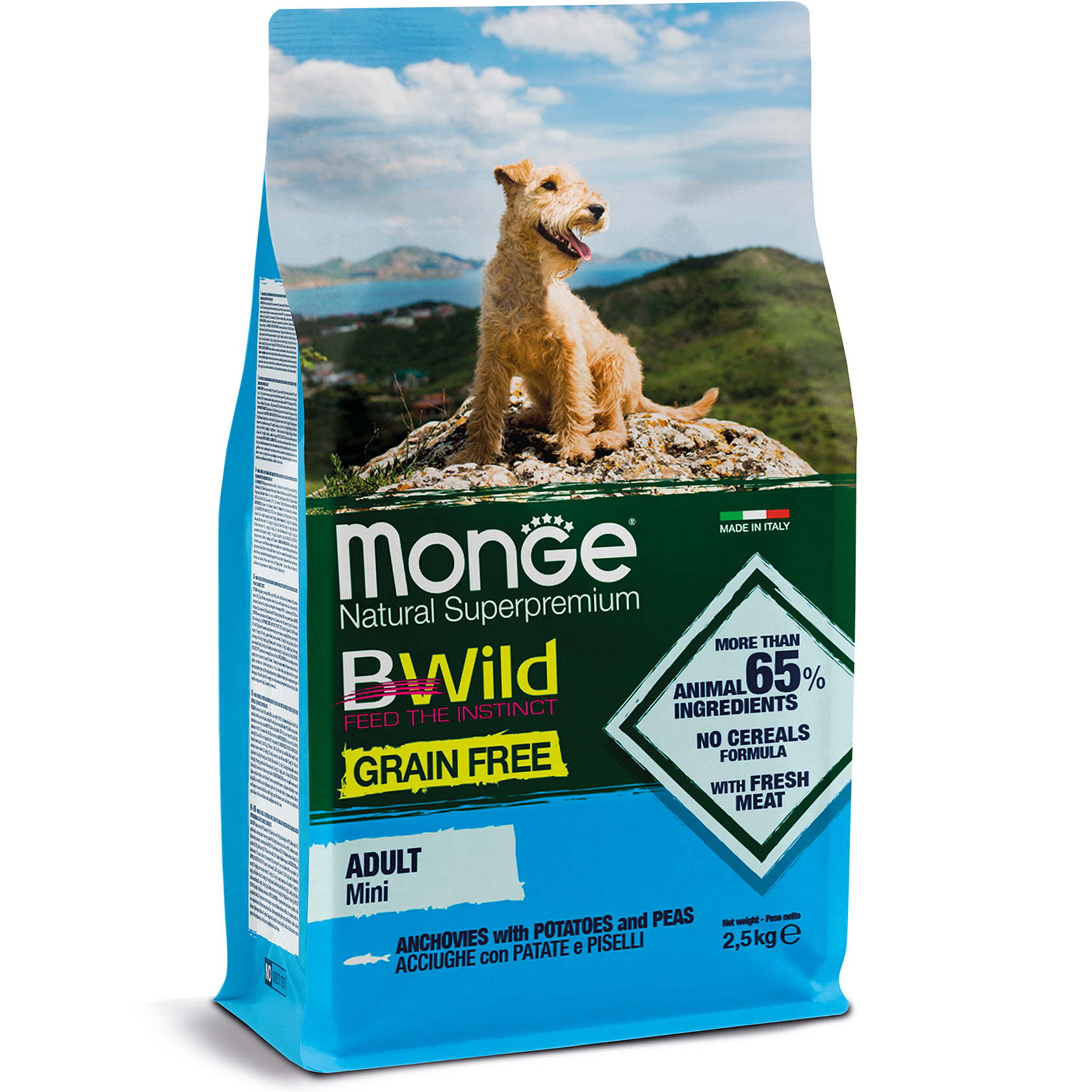 

Беззерновой корм для собак BWILD Monge Grain Free Mini анчоус 2,5кг