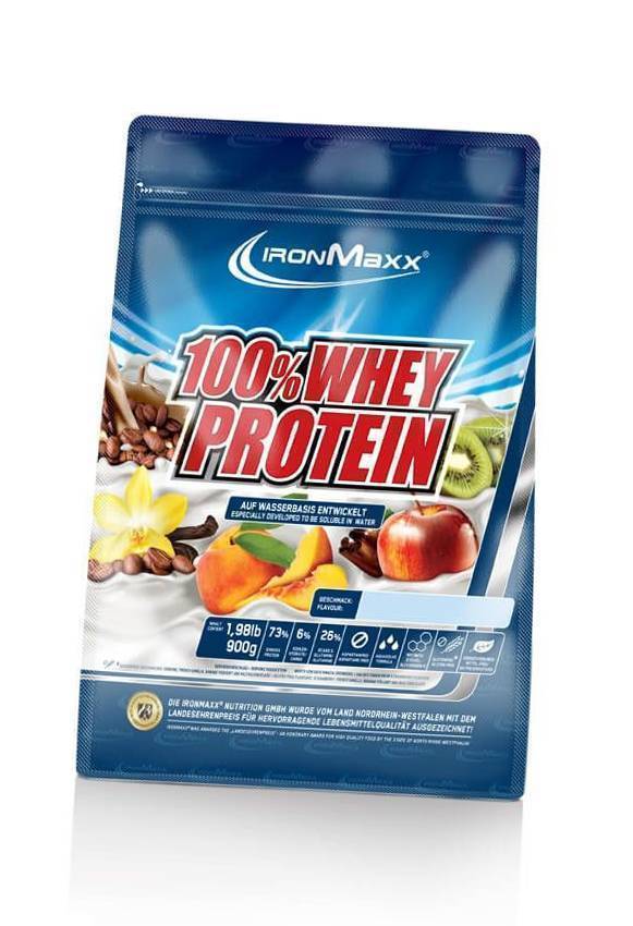 

Сывороточный протеин, 100% Whey Protein, IronMaxx 900г пакет Малина (29083009)