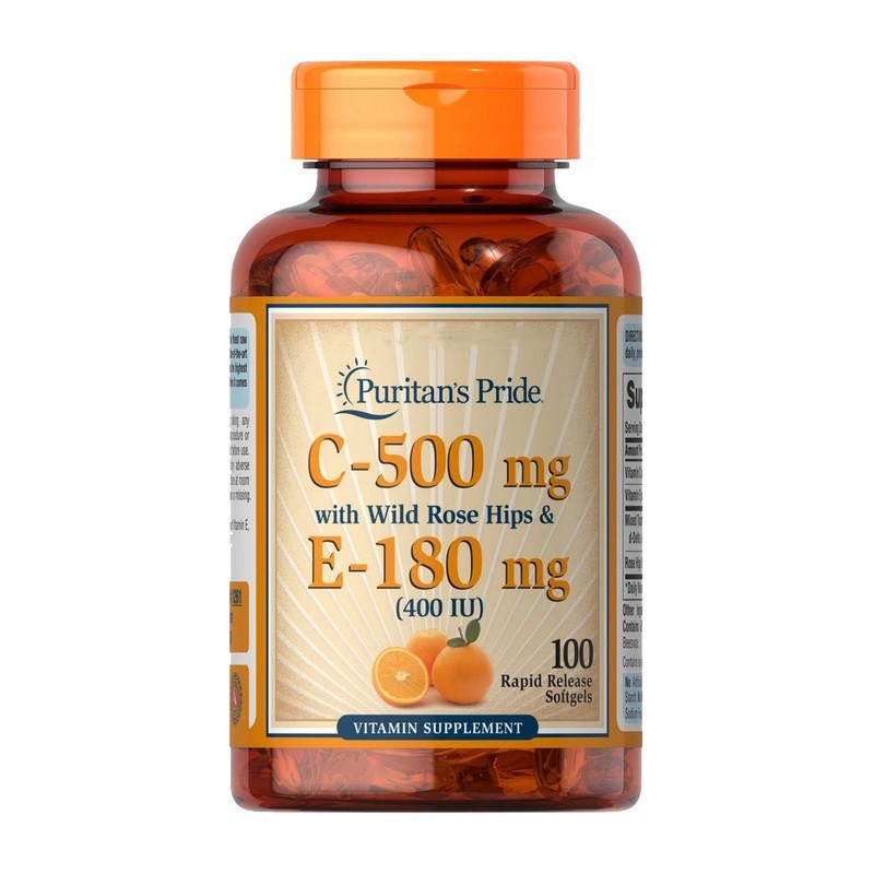 

Витамин C Puritan's Pride Vitamin C-500 mg with Rose Hips & E-180 mg 100 капсул