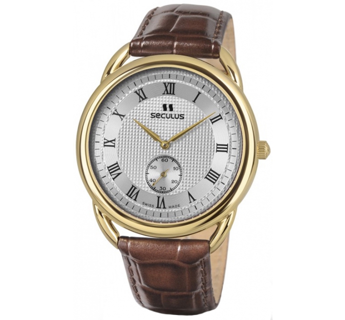 

Часы наручные Seculus 4483.2.1069 pvd-y, white dial, brown leather