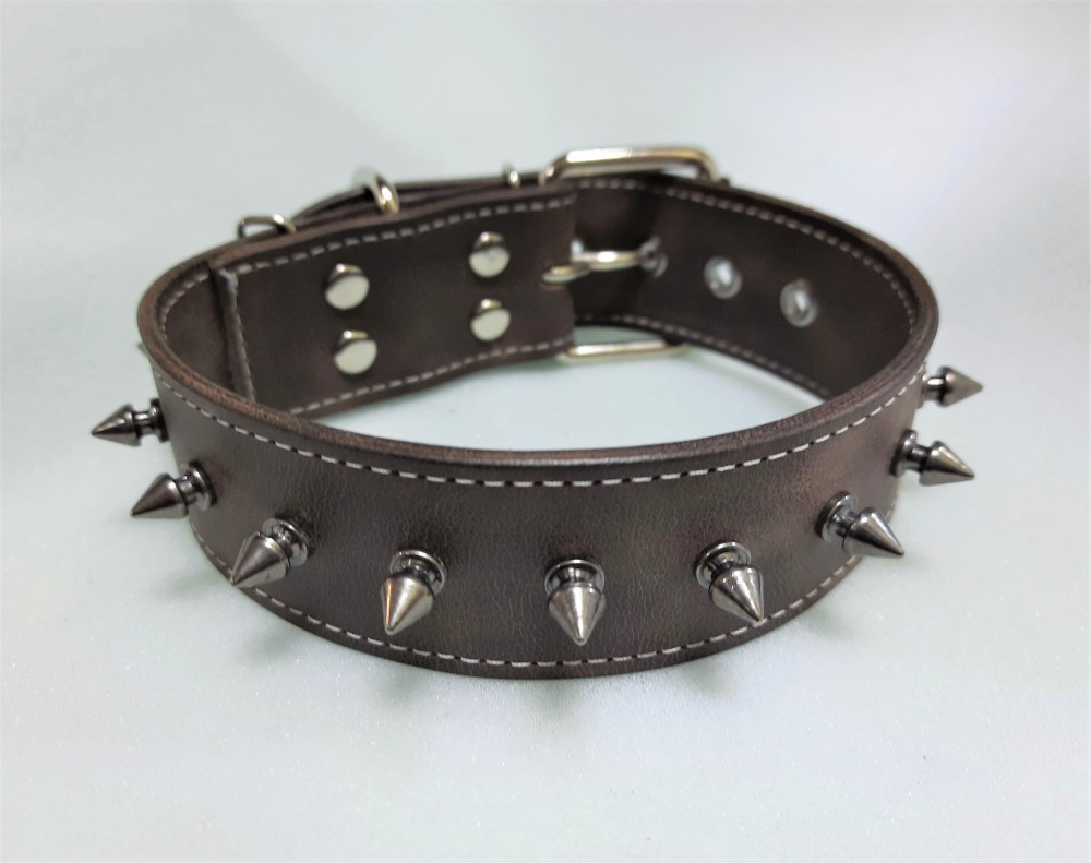 

Кожаный ошейник с шипами "Lockdog" ширина 30 мм коричневый размер XL