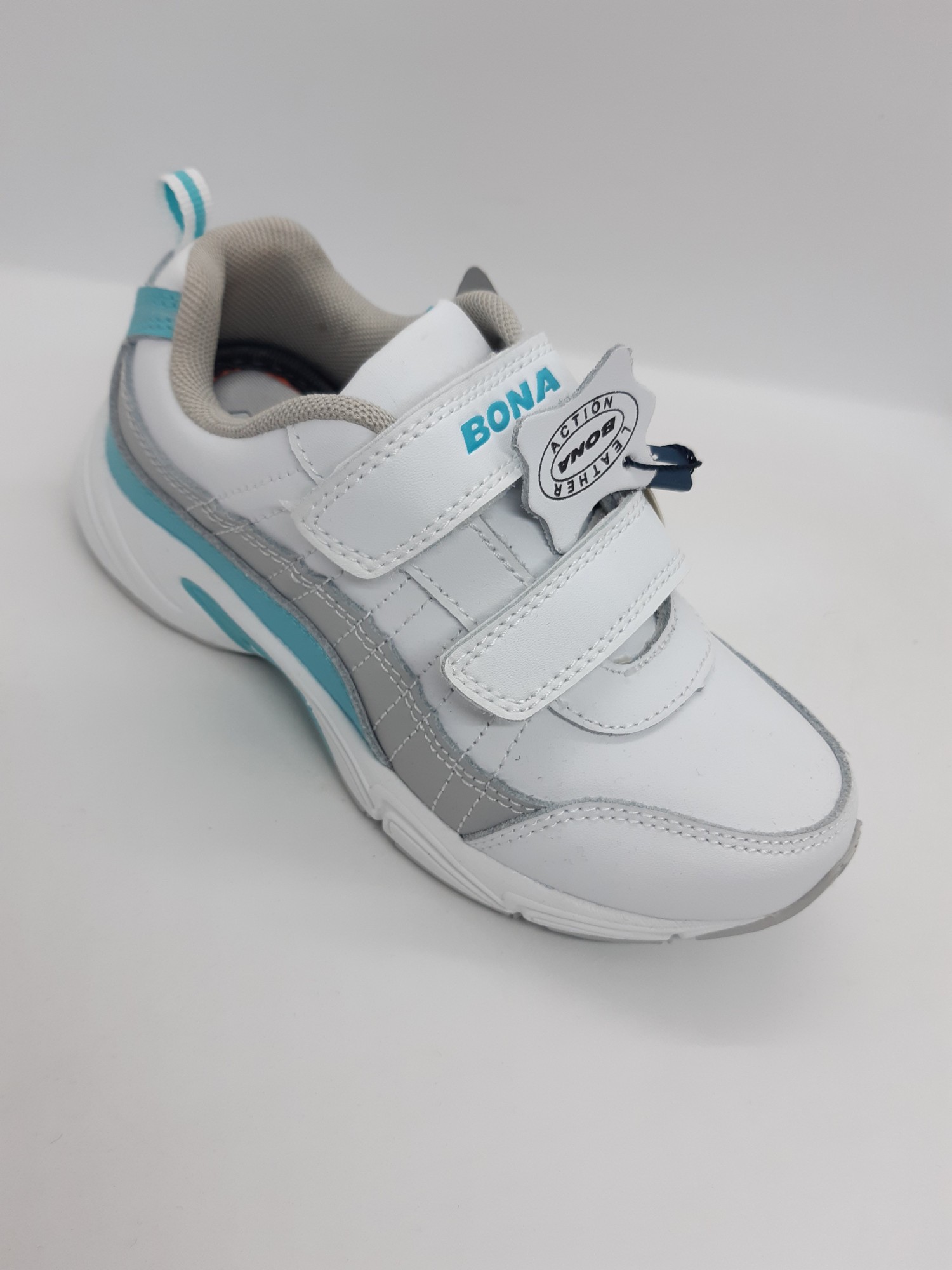 

Кожаные кроссовки на девочку Bona белые с голубым Kr-0053 34 р 22 см