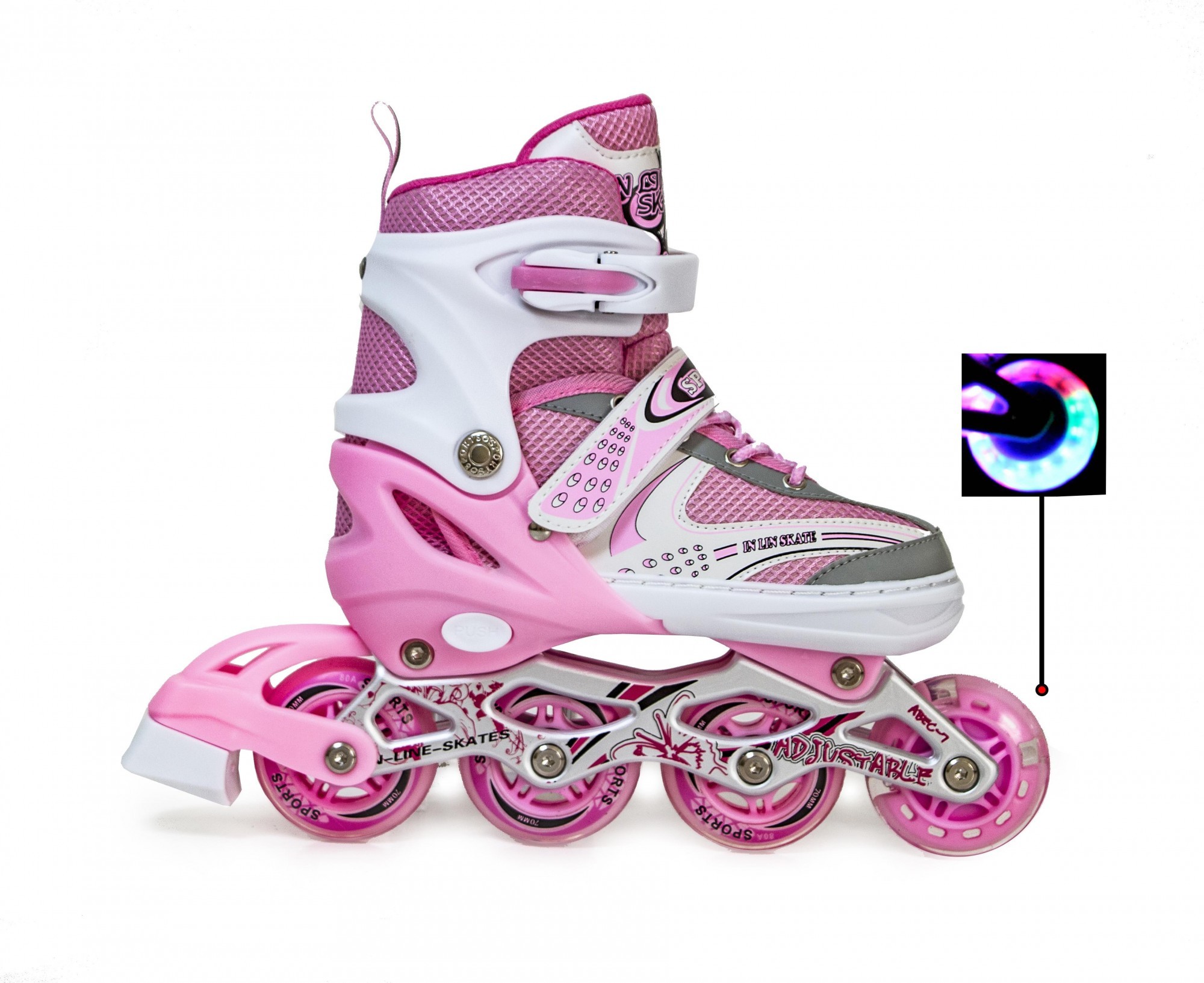 

Роликовые коньки детские раздвижные Happy Mondays PINK размер 34-37 Розовые