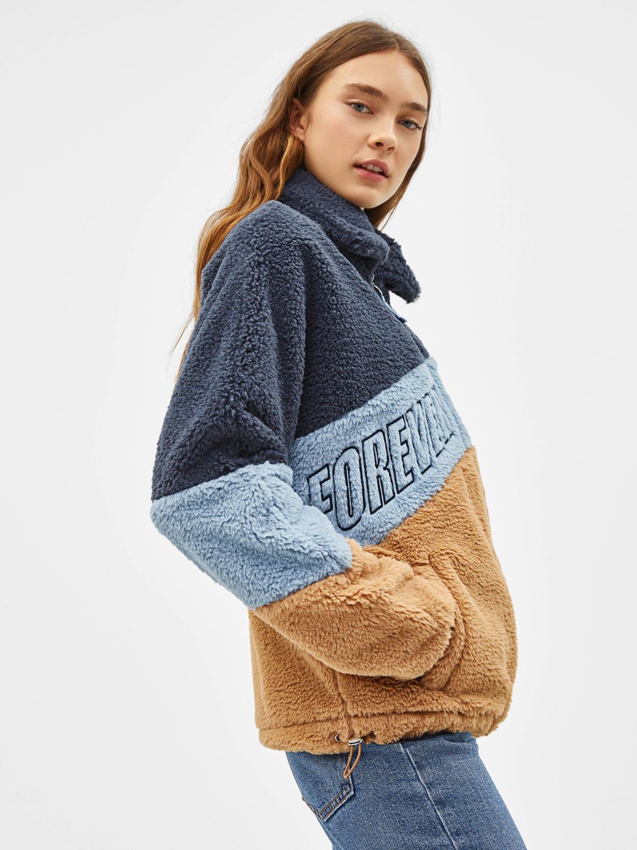 

Полушубок Bershka XAZ152754VYUC M Синий с бежевым