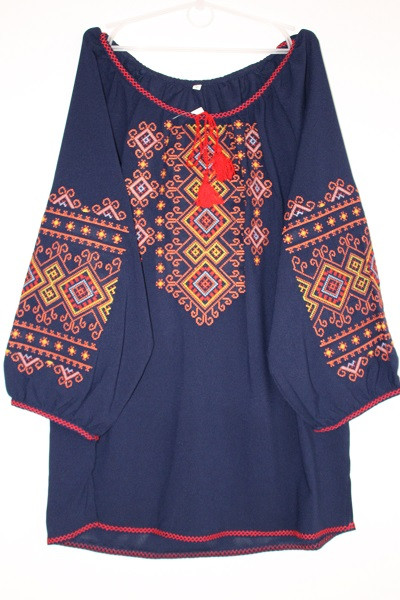 

Вишиванка жіноча Veronika Золота осінь 5522 синій шифон 50