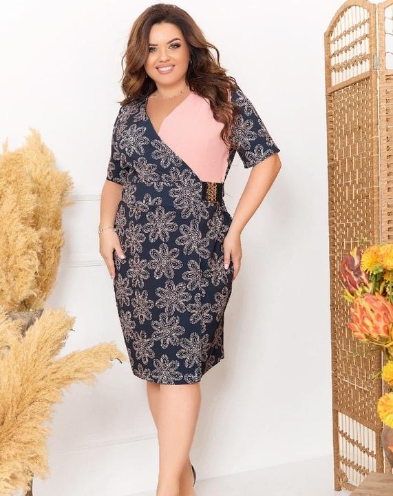 

Платье G&M k-83670 56-58 Размер цвет темно-синяя основа с пудровыми цветками