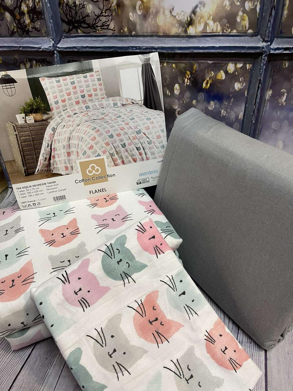 

Набор постельного белья Cotton Collection из фланели Евро размер с рисунком Cats