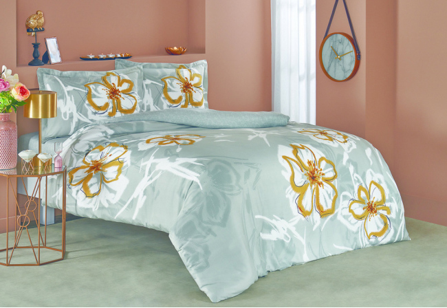 

Комплект постельного белья Tac сатин Romy V03 gri евро серый