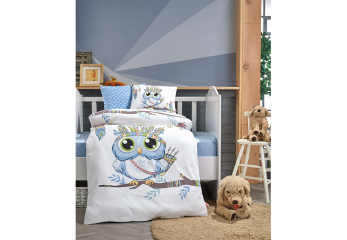 

Комплект постельного белья Cotton Box для новорожденных Owl Mavi Бело-синий
