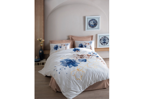 

Постельное бельё Cotton Box Carmine Bej 200x220 Бежево-бело-синее