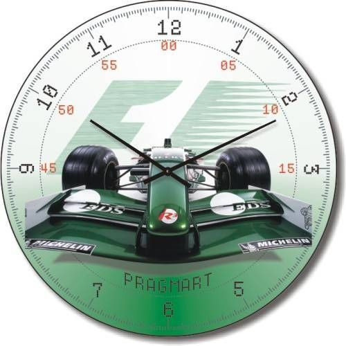 

Детские настенные часы "Гоночное авто" зеленые бесшумные Pragmart-219-300 [Стекло, механизм Hermle] 45х45 см