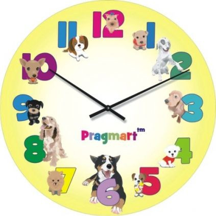 

Детские Настенные часы "Веселые собаки" желтые бесшумные Pragmart-271-300 [Стекло, механизм Hermle] 50х50 см