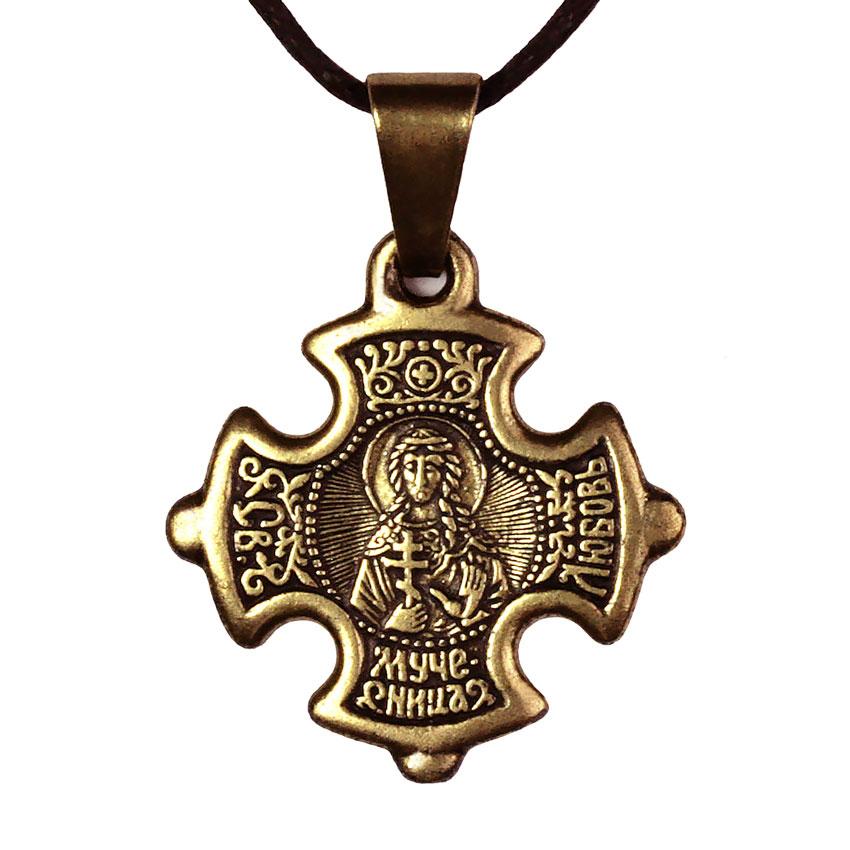 

Крест нательный криновидный Любовь Святая мученица Любовь Римская Металл меднённый 3х2х0,2см