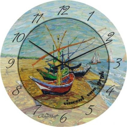 

Часы настенные "Лодки на пляже, Ван Гог" бесшумные Pragmart-288-300 [Стекло, механизм Hermle] 50х50 см