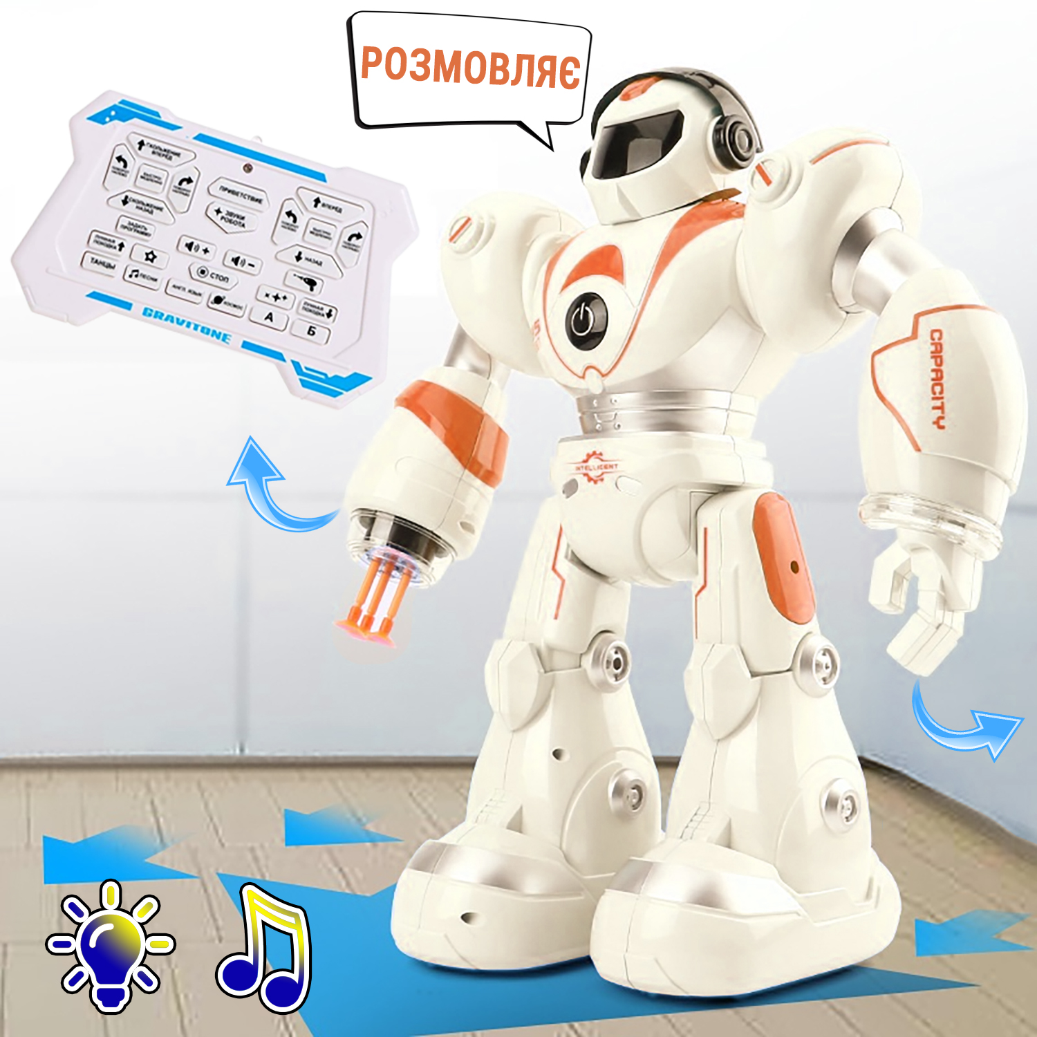 

Робот на радиоуправлении A-toys Lezo Robot 35 - танцует, со световыми и звуковыми эффектами, разговаривает на английском языке Белый с красным