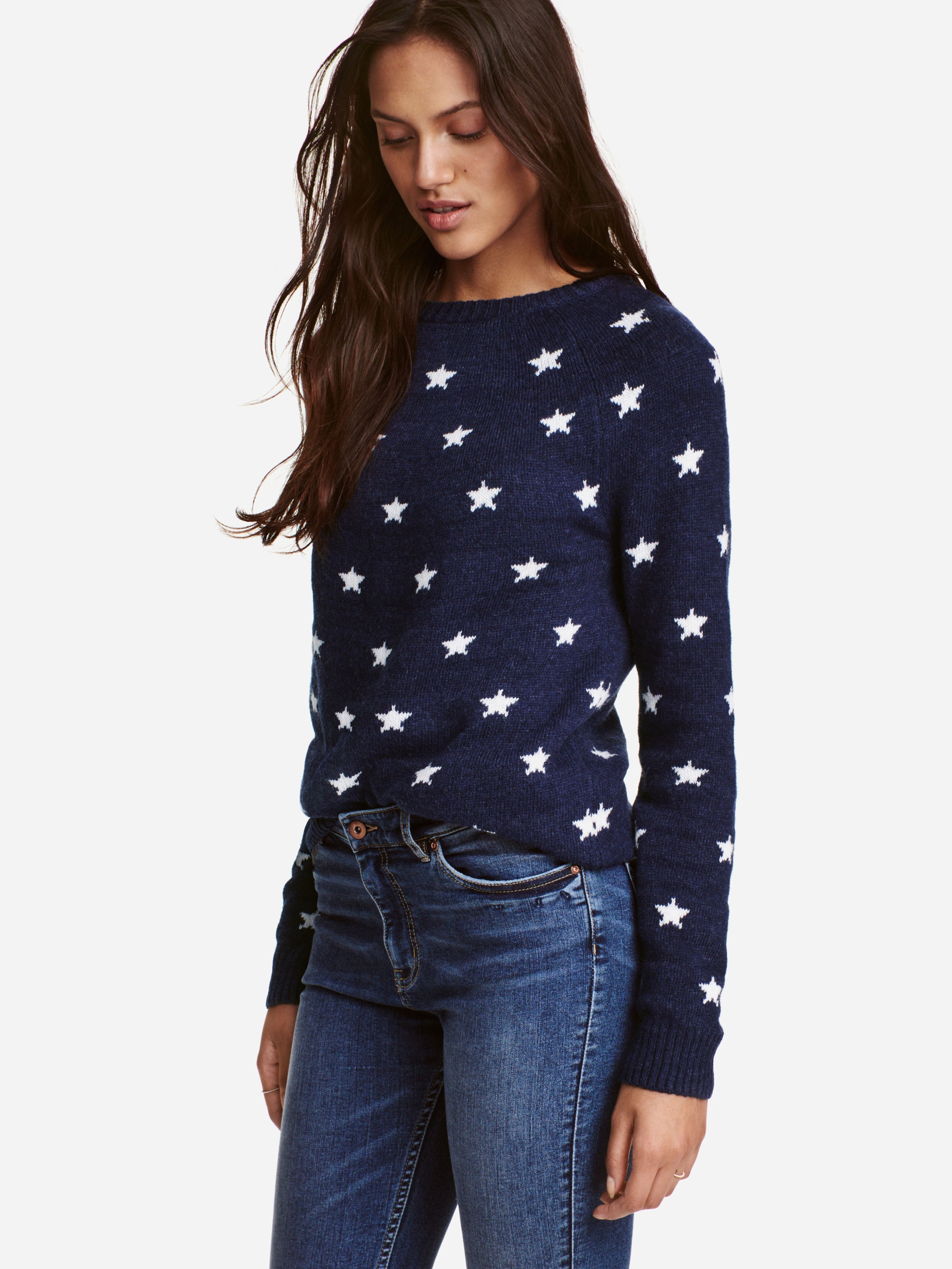 

Джемпер H&M XAZ048631MPPQ M Темно-синий в белые узоры