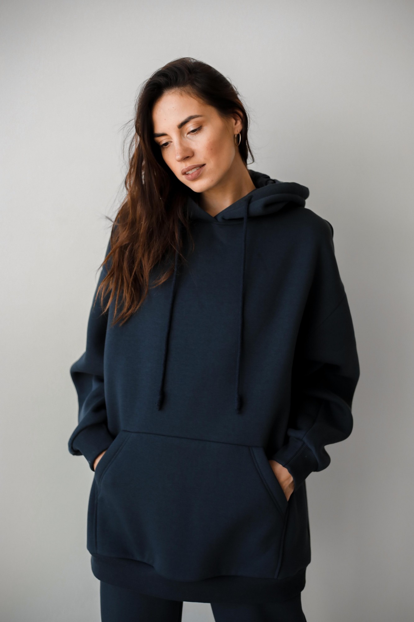 

Худи Stlkatin 000000752 серо-синее XS/S oversize с карманом