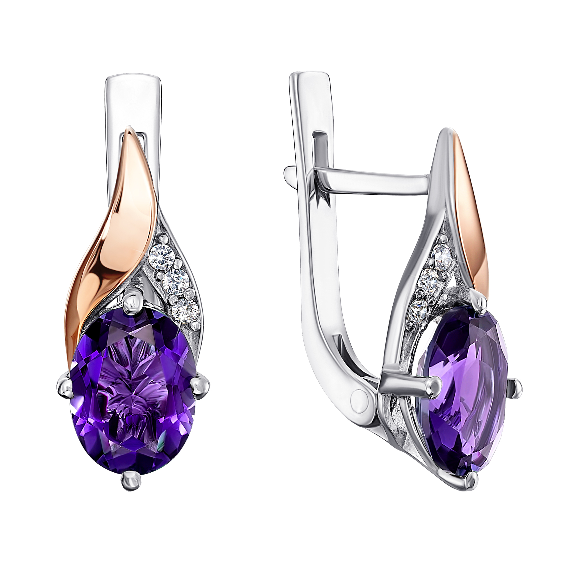 

Серебряные серьги с золотой накладкой, аметистами и фианитами 000138463