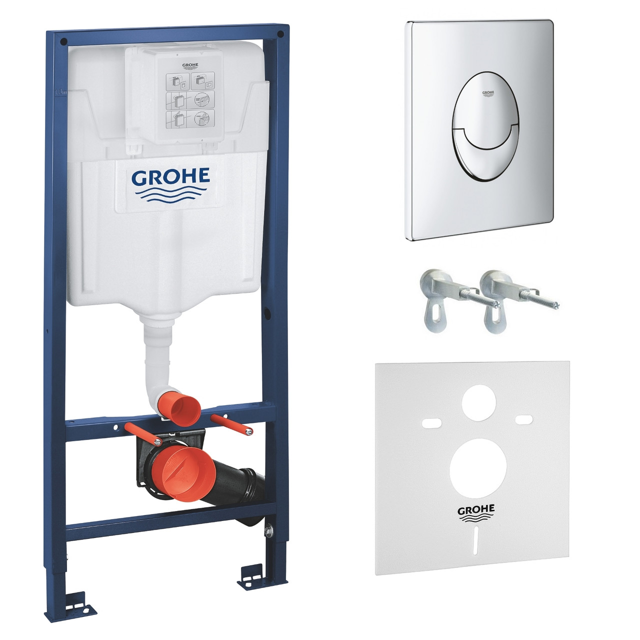 

Комплект для подвесного унитаза Grohe RAPID SL 4в1 бачок крепеж кнопка хром двойной слив с прокладкой 38721001+37131000