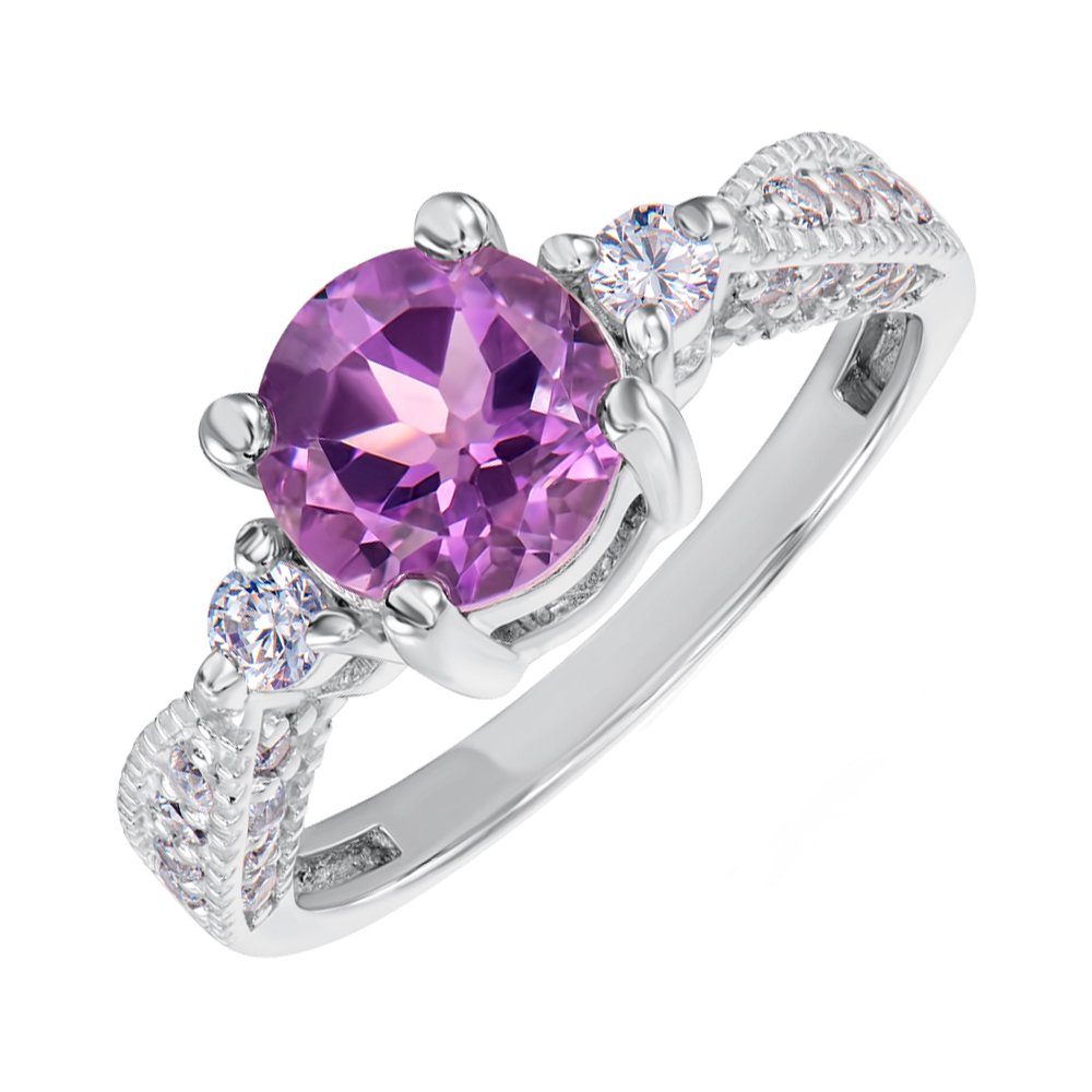 

Серебряное кольцо с аметистом и фианитами 000149127 15.5 размера