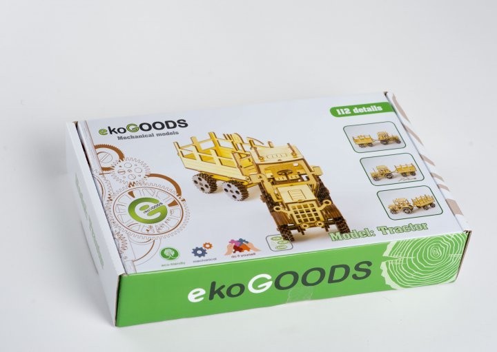 

Деревянный 3D-пазл ekoGOODS Трактор с прицепом