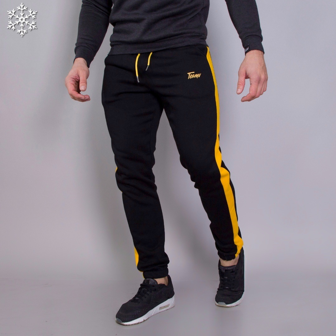 

Мужские теплые штаны Teamv Stripe 3 Черные (желтый лампас) XXL