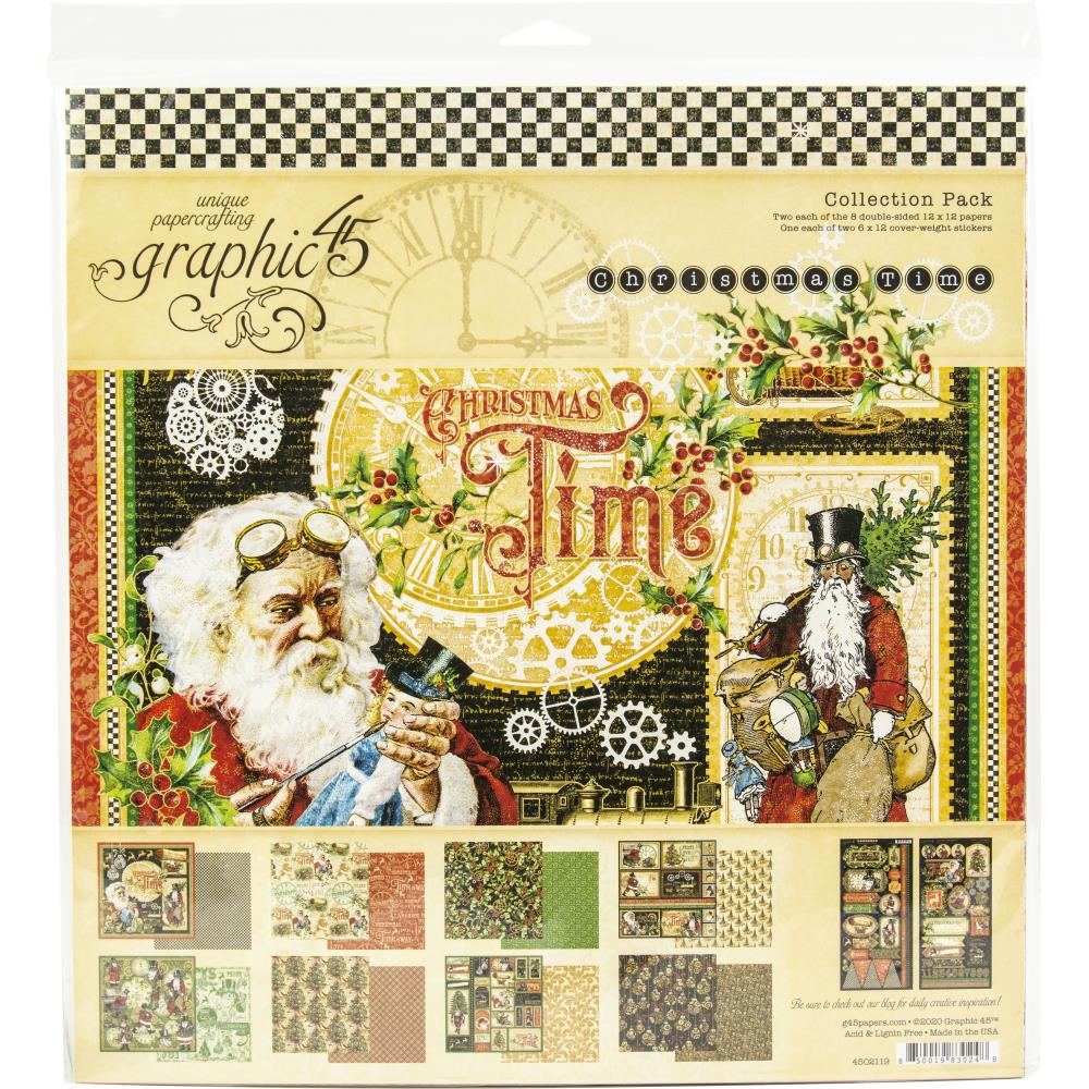 

Набор скрапбумаги Prima, Cristmas Time, 30х30 см, 8 листов, 2 листа стикеров, Graphic 45, артикул G4502119