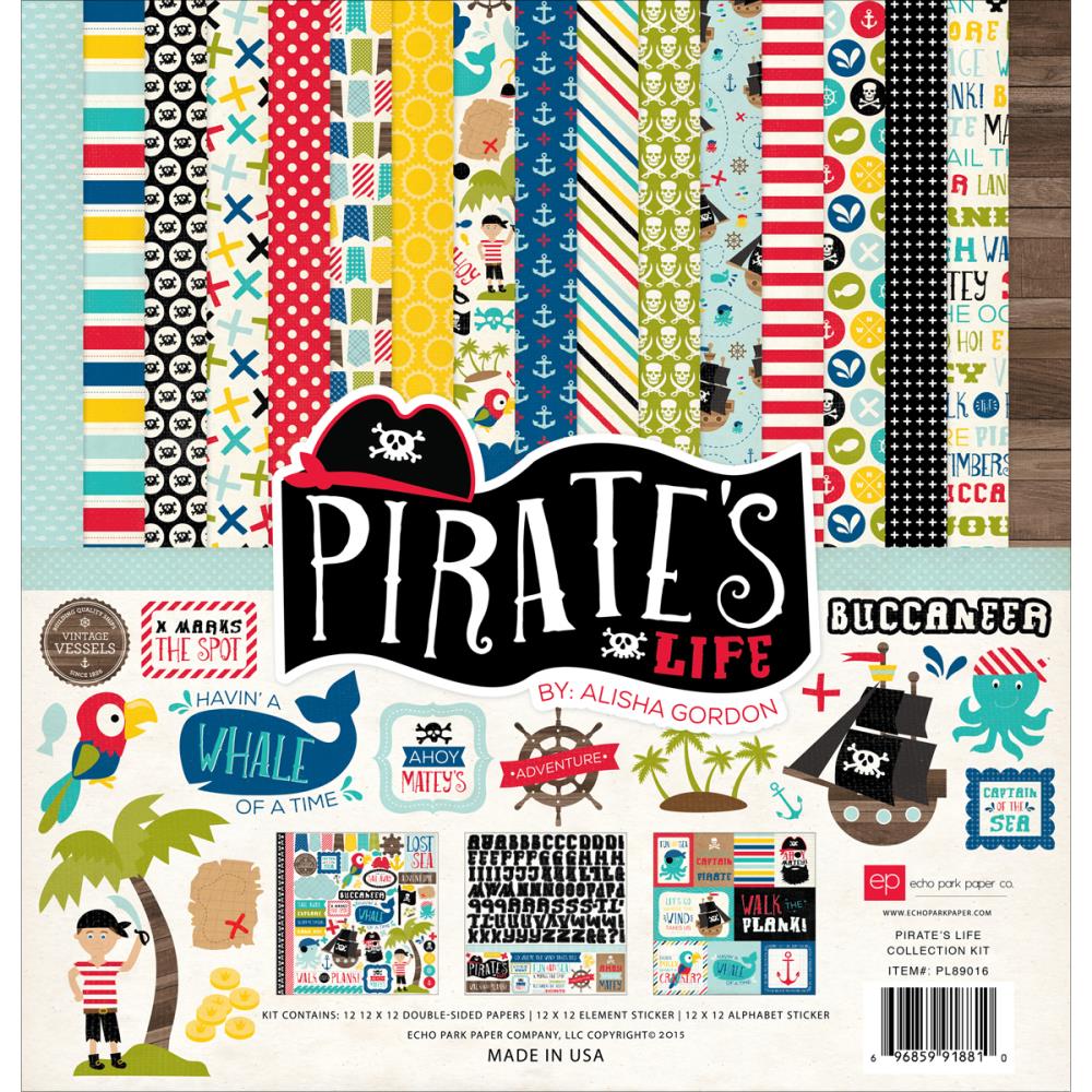 

Набор бумаги Echo Park Pirates' Life 30х30 см, 12 листов + наклейки, артикул PL89016