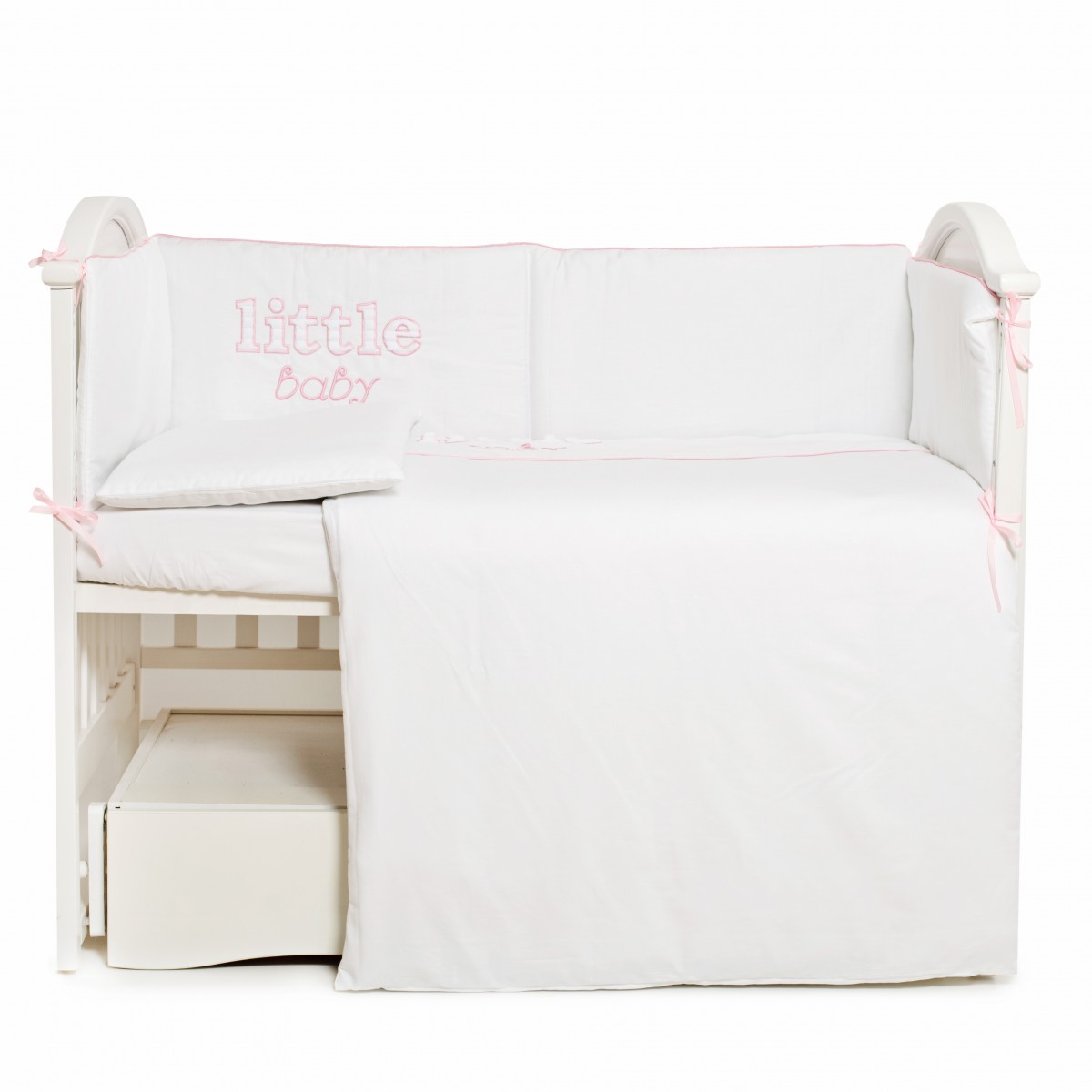 

Постельное белье детское 6 элементов Twins Little Baby 4042-TLB-08 Белый/Розовый с вышивкой 100% хлопок (сатин)