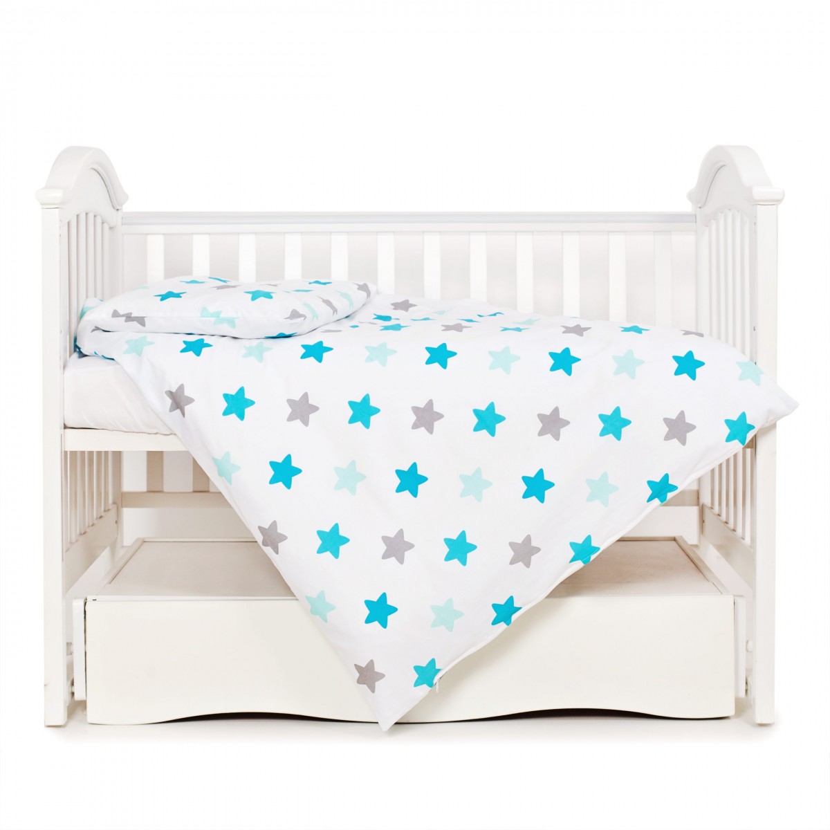 

Постельное белье детское 3 элемента Twins Eco Stars 3090-TS-03 Белый/Голубой с принтом 100% хлопок