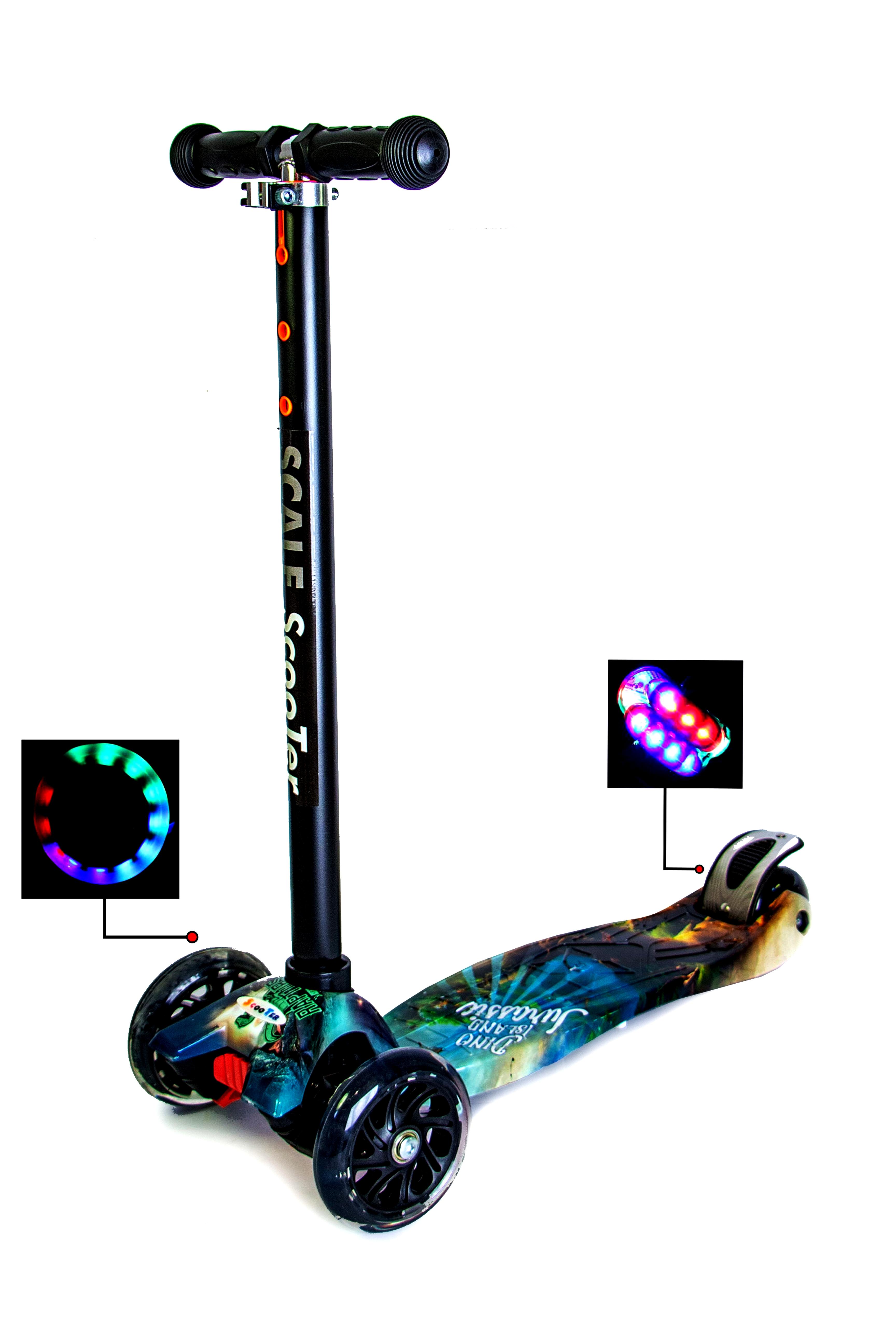 

Детский трехколесный самокат Best Scooter MAXI Jurassic park 120 мм светящиеся желтые колеса