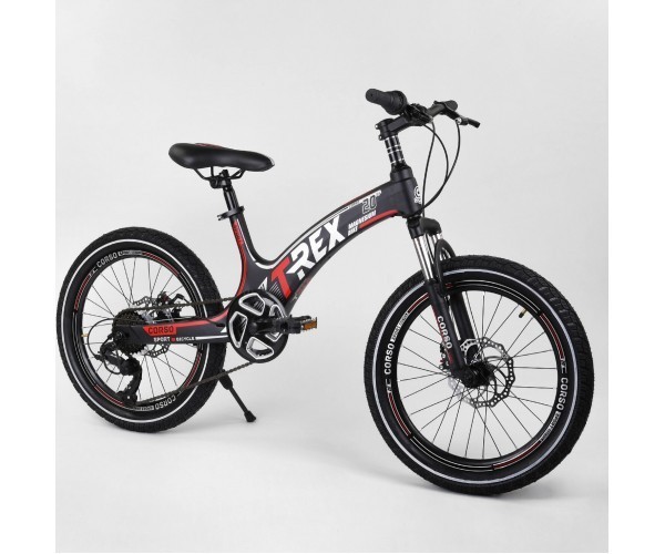 

Детский спортивный велосипед 20’’ CORSO «T-REX» Спици магниевая рама, 7 скоростей, собран на 75% Черн-красный