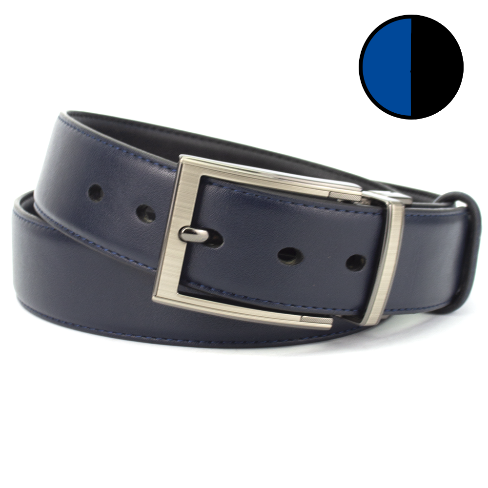 

Ремень кожаный мужской под джинсы двухсторонний черный/синий PS-4005 black/blue (125 см)
