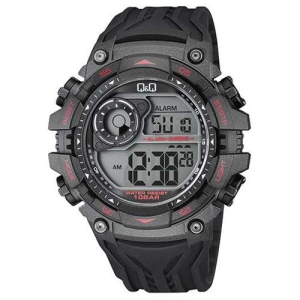 

Мужские спортивные часы Q&Q M157J002Y Черные с красными вставками