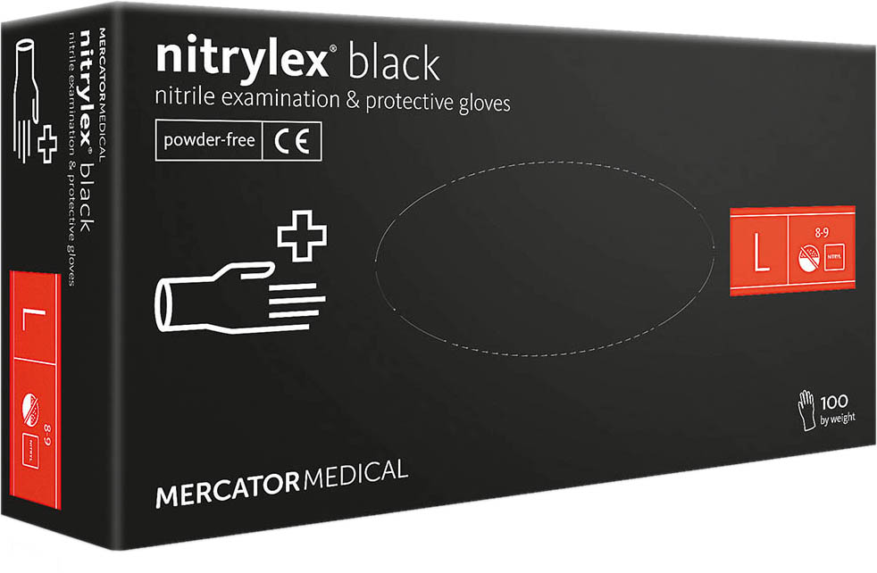 

Рукавиці Mercator Medical Nitrylex Black нітрилові нестерильні неприпудрені L 100 шт/уп чорні