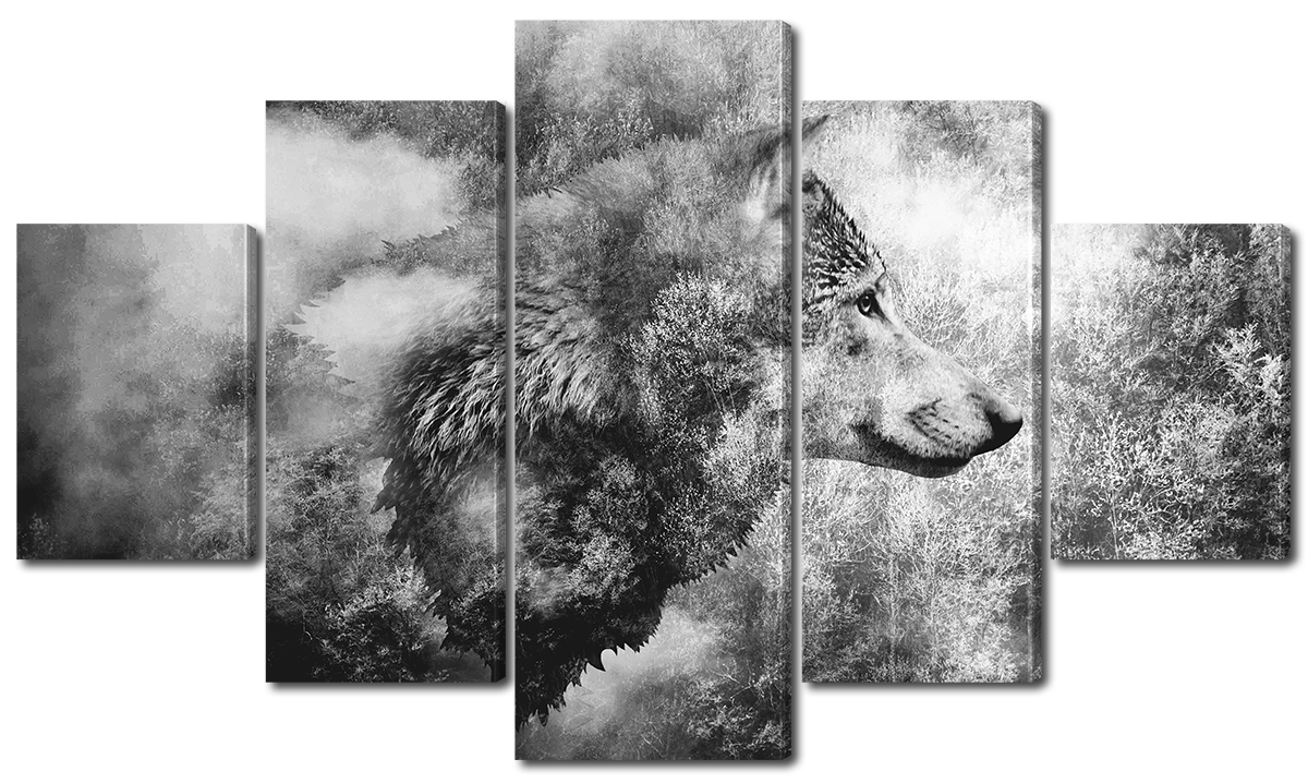 

Модульная картина Interno Эко кожа Черно-белый портрет волка 185х106см