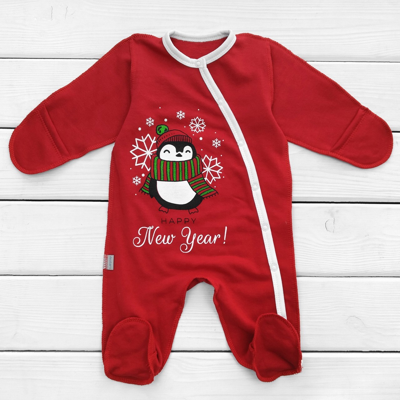 

Новогодний теплый человечек "Happy New Year!" Красный 56 см для новорожденных