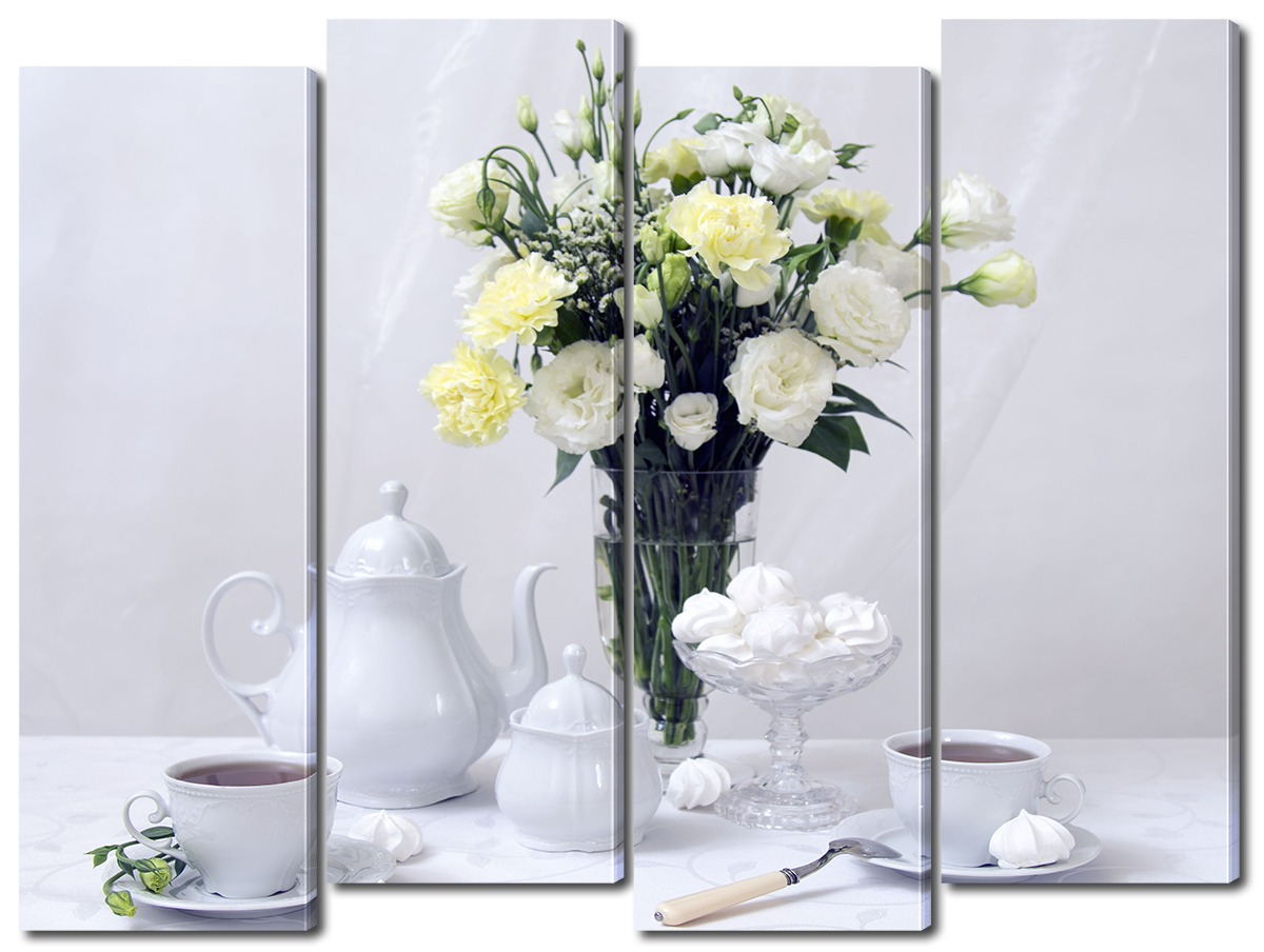 

Модульная картина Interno Эко кожа Чаепитие и букет роз 94х69см