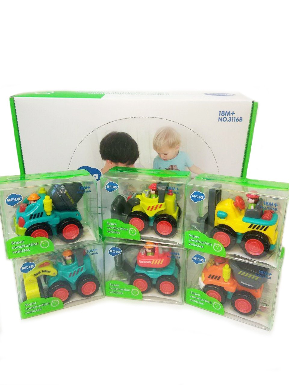 

Игровой набор Hola Toys Строительная техника: самосвал, бетономешалка, экскаватор, каток, погрузчик, бульдозер 6ед.
