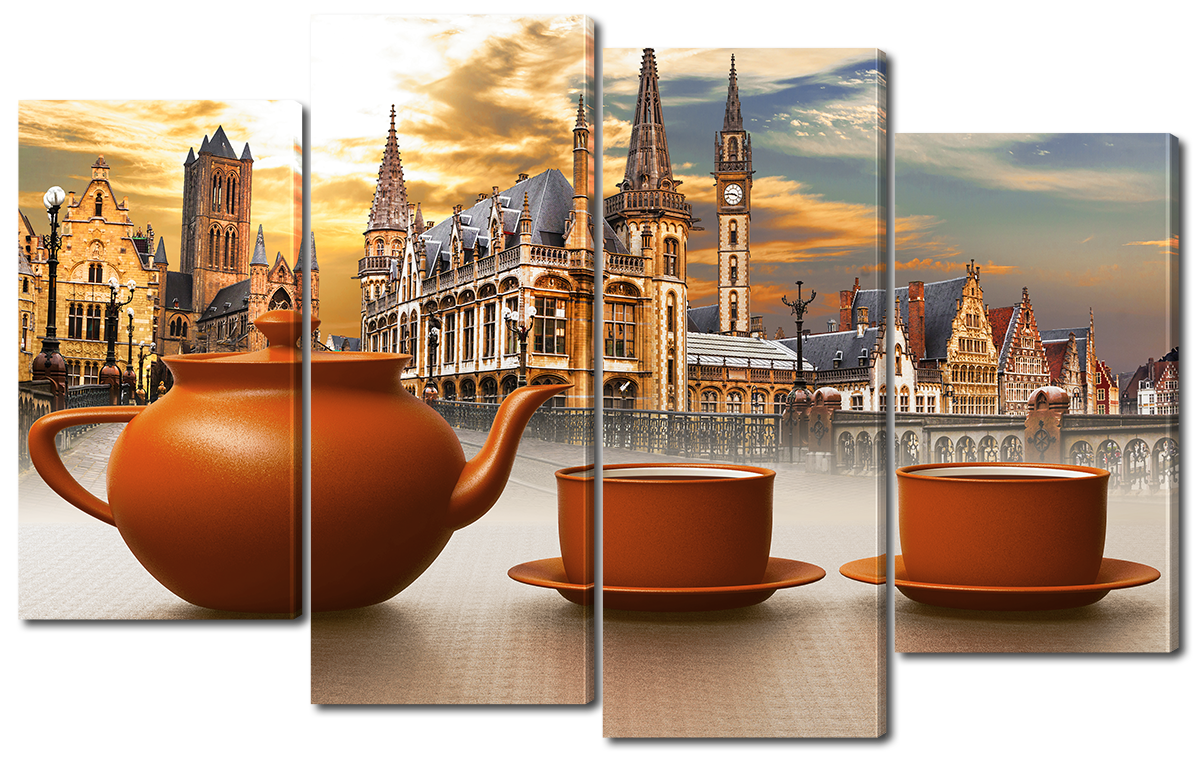 

Модульная картина Interno Холст Чаепитие и старый город 166x120см