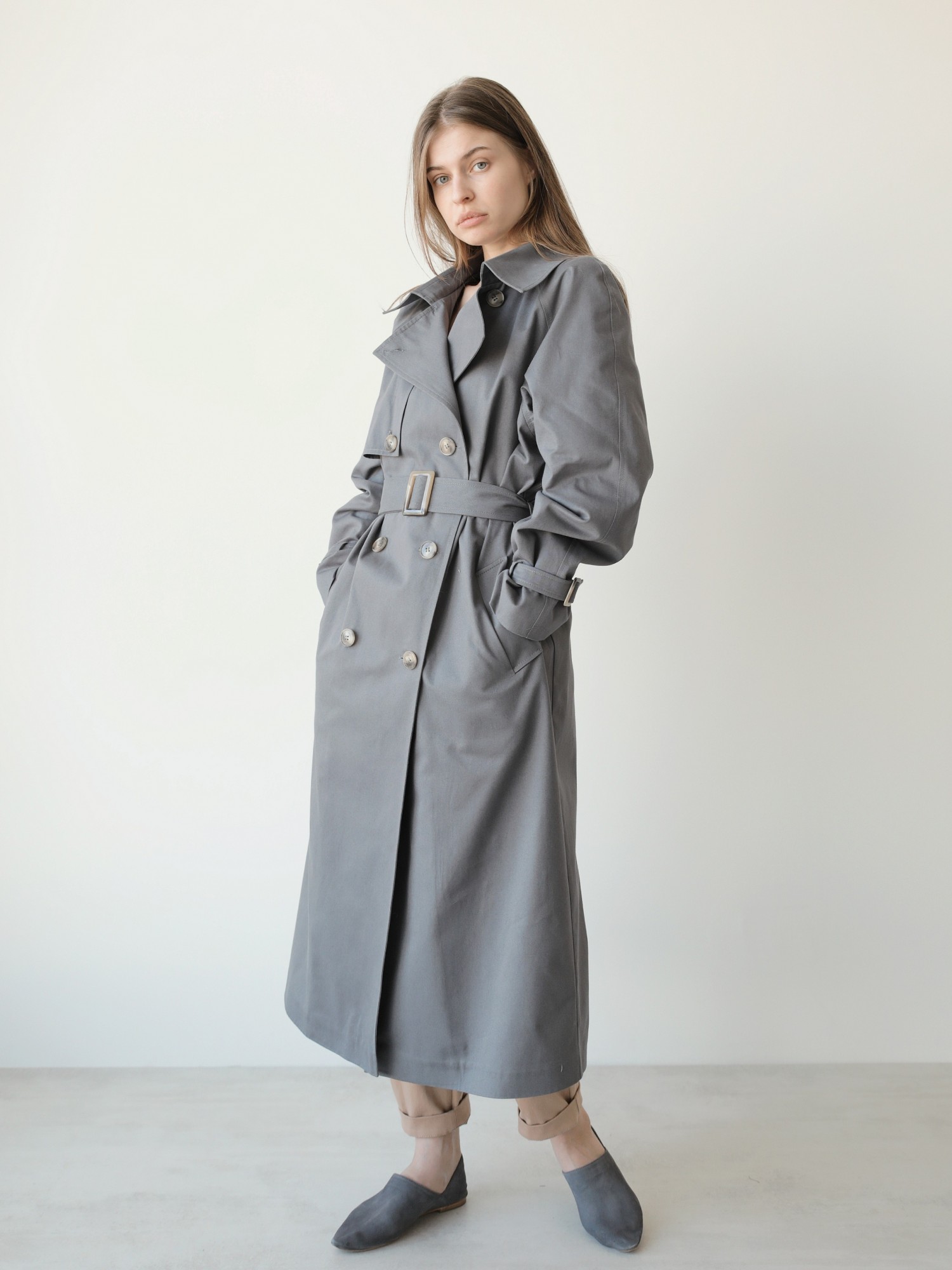 

Тренч Stlkatin 000000738 серый XS/S oversize